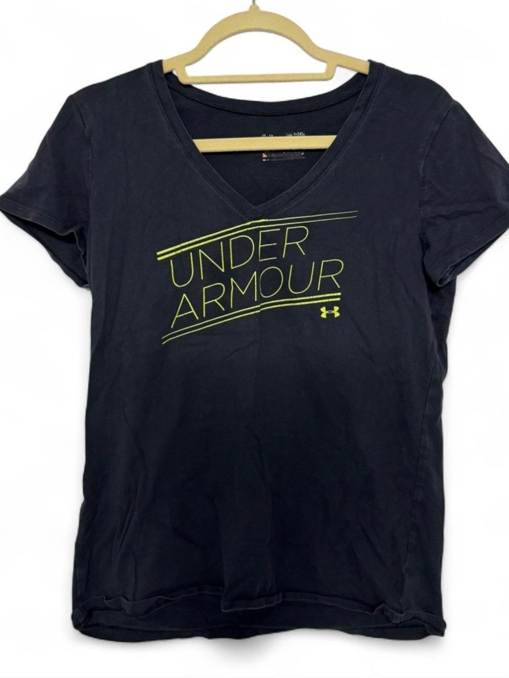 Under Armour Black V-Neck Tee with Neon Yellow Logo